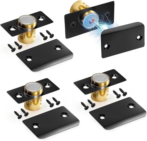 4 Pack Strong Magnetic Door Catch, Closet French Door Latch Hardware, Magnetic Ball Catch for Top of Door, Adjustable Hidden Door Magnets, Ball Catch Replacement, Black Magnetic Door Latch in Saudi Arabia