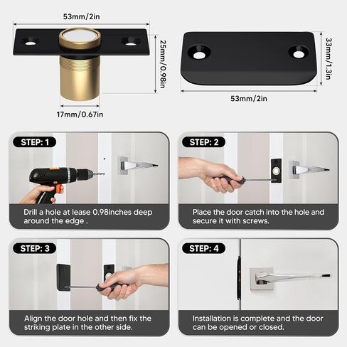 4 Pack Strong Magnetic Door Catch, Closet French Door Latch Hardware, Magnetic Ball Catch for Top of Door, Adjustable Hidden Door Magnets, Ball Catch Replacement, Black Magnetic Door Latch in Saudi Arabia