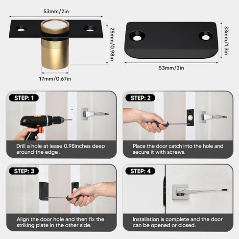 4 Pack Strong Magnetic Door Catch, Closet French Door Latch Hardware, Magnetic Ball Catch for Top of Door, Adjustable Hidden Door Magnets, Ball Catch Replacement, Black Magnetic Door Latch in Saudi Arabia