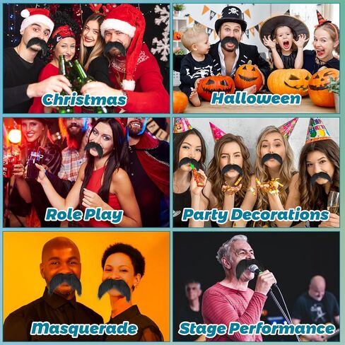 Fake Mustache Brown Fake Beard Costume Old Men Stick On Mustache Stickers Moustache False Facial Hair For Adults Women Men For Halloween Cosplay Festival Party in Kuwait