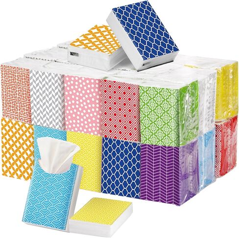 Crtiin 100 Tissue Bulk Travel Tissue Geometry Designed Pocket Tissues Small Size Individual Travel Tissue Packs 3 Ply Paper Facial Tissues for Guests Celebration Graduation Travelling in Saudi Arabia