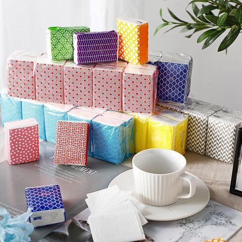 Crtiin 100 Tissue Bulk Travel Tissue Geometry Designed Pocket Tissues Small Size Individual Travel Tissue Packs 3 Ply Paper Facial Tissues for Guests Celebration Graduation Travelling in Saudi Arabia