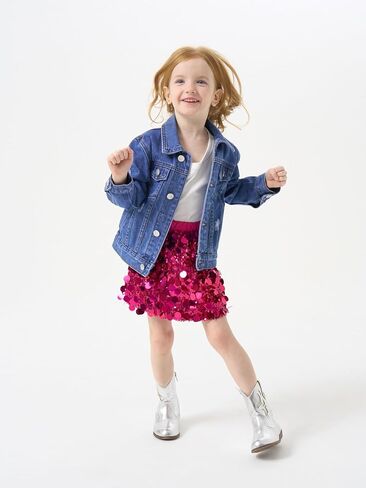 Miipat Toddler Girls Denim Jacket Sequin Patchwork Jean Jacket Little Kids Button Down Long Sleeve Jean Coat in Kuwait
