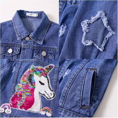 Miipat Toddler Girls Denim Jacket Sequin Patchwork Jean Jacket Little Kids Button Down Long Sleeve Jean Coat in Kuwait