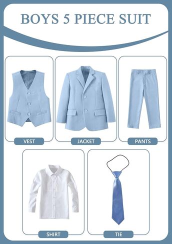 Boys Formal Suit Set Kids 5 Pieces Slim Fit Suits for Wedding Easter Piano Prom Teen Toddler Boy Dress Suit Outfit in Saudi Arabia