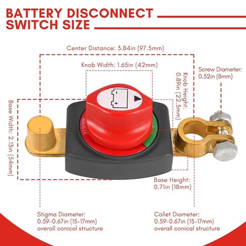 Side Post Battery Disconnect Switch 12V-48V, Car Battery Kill Switch with On/Off Power Cut Off for Automotive, Truck, RV, Marine - 275A Current in Kuwait