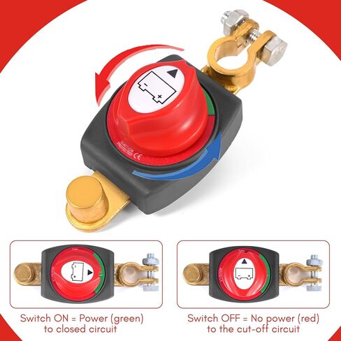 Side Post Battery Disconnect Switch 12V-48V, Car Battery Kill Switch with On/Off Power Cut Off for Automotive, Truck, RV, Marine - 275A Current in Kuwait