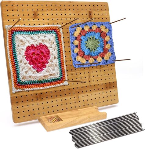 Iswabard 11x11 Inch Blocking Mats Blocking Board for Crocheting with 15 Stainless Steel Rods Crochet Blocking Board Large Base Bamboo Granny Square (Bamboo-C) in Kuwait