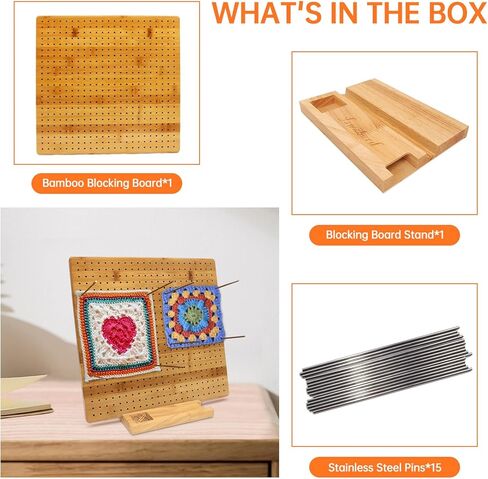 Iswabard 11x11 Inch Blocking Mats Blocking Board for Crocheting with 15 Stainless Steel Rods Crochet Blocking Board Large Base Bamboo Granny Square (Bamboo-C) in Kuwait