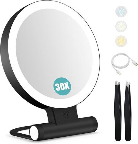 B Beauty Planet Mirror مع مرآة مكياج مكياج مكبرة 30x/ 30 ×/ 30x ذات الوجهين مع Tweezer ، 2000mAh 3 مع سطوع قابل للتعديل ، مرآة سفر قابلة للطي (9 "L × 7" W) in Kuwait