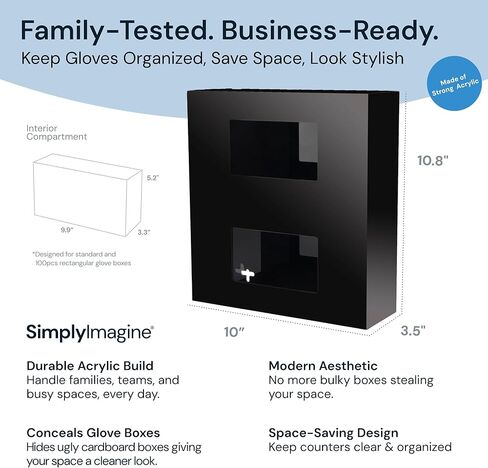 Black Glove Box Holder Dispenser – Single Side Loaded Acrylic Rack for Medical, Latex, Rubber, Nitrile, and Exam - Gloves Not Included (Black, Single) in Kuwait