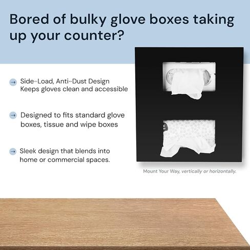 Black Glove Box Holder Dispenser – Single Side Loaded Acrylic Rack for Medical, Latex, Rubber, Nitrile, and Exam - Gloves Not Included (Black, Single) in Kuwait