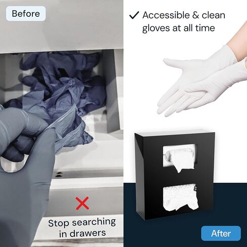 Black Glove Box Holder Dispenser – Single Side Loaded Acrylic Rack for Medical, Latex, Rubber, Nitrile, and Exam - Gloves Not Included (Black, Single) in Kuwait
