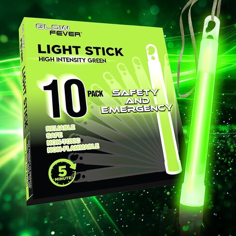 Glow Fever Super Bright Emergency Safety Military Grade Glow Sticks with 5 Minutes Duration. Great for Concerts Live Events, Camping, Dancing, Weddings and Summer Vacation (Green, 10PCS) in Saudi Arabia