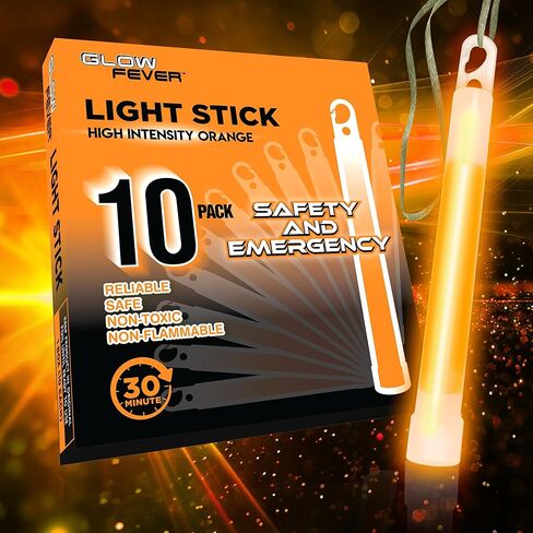 Glow Fever Super Bright Emergency Safety Military Grade Glow Sticks with 30 Minutes Duration. Great for Concerts Live Events, Camping, Dancing, Weddings and Summer Vacation (Orange, 10PCS) in Kuwait