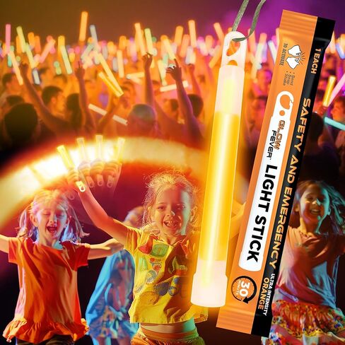 Glow Fever Super Bright Emergency Safety Military Grade Glow Sticks with 30 Minutes Duration. Great for Concerts Live Events, Camping, Dancing, Weddings and Summer Vacation (Orange, 10PCS) in Kuwait