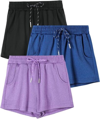 Teen Girls Athletic Shorts, 3 Pack Casual Soft Girls Running Soccer Bike Biker Comfy Shorts with Pockets, Size 4-16Y in Kuwait