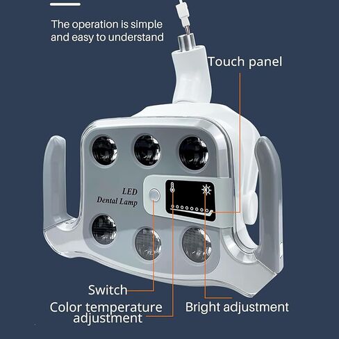 Ceiling Mounted Dental Lamp, Dental Shadowless Light with 6 LED Lights, Color Temp 3500-5500K Adjustable, 3 Axises Movement Flexible, Fit 22/26mm Port, for Dental Chair, Surgery Department in Saudi Arabia