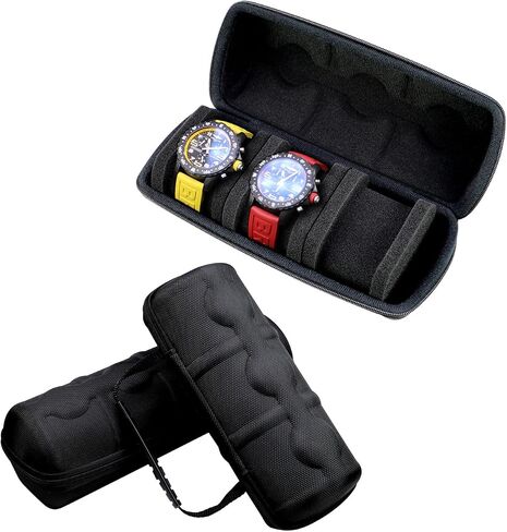 Vintage Watch Travel Case for Men Women, 12 Slots Hard Watch Carry Case Travel Watch Box With Soft Shockproof Pillow, Portable Travel Watch Roll for Wristwatches and Smart Watches Black in Kuwait