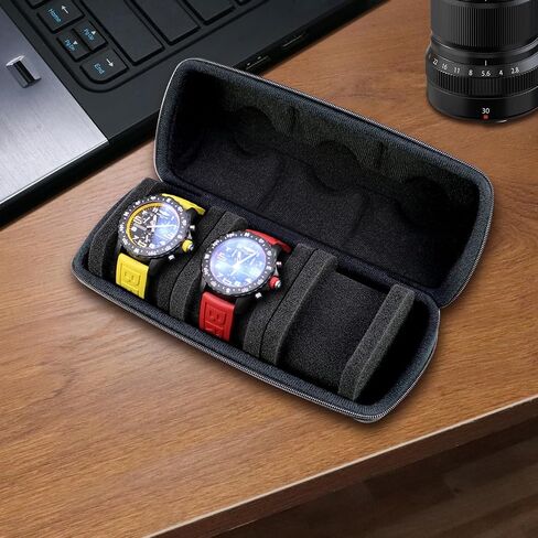 Vintage Watch Travel Case for Men Women, 12 Slots Hard Watch Carry Case Travel Watch Box With Soft Shockproof Pillow, Portable Travel Watch Roll for Wristwatches and Smart Watches Black in Kuwait