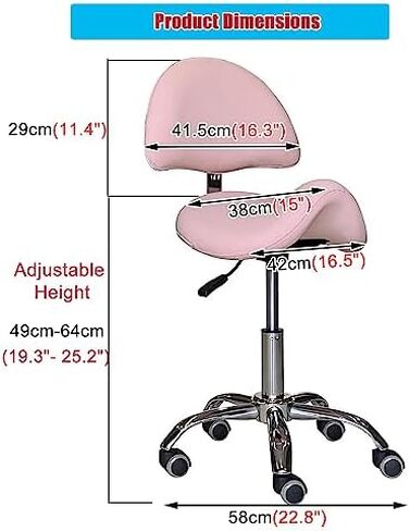 Pink Saddle Stool with Back Support - Ergonomic Rolling Chair for Estheticians, Dentists, and Clinics - Comfortable Saddle Seat with Wheels for Office Use in Kuwait