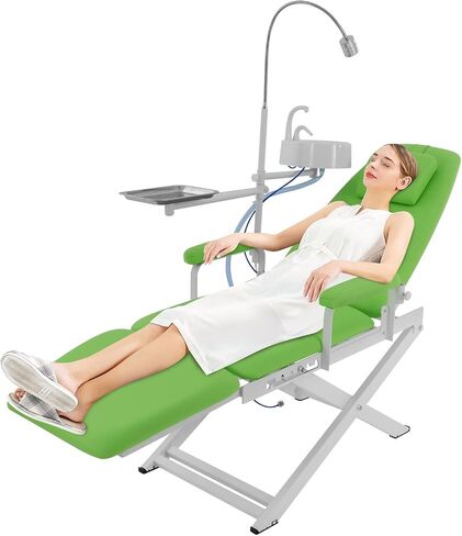Portable Folding Dental Chair, Dental Chair Portable Dental with 360° Rotated Arm with Adjustable Excellent Load Capacity Practical Tray for Hospitals Beauty Parlours Shopping Malls Clinics (green) in Saudi Arabia
