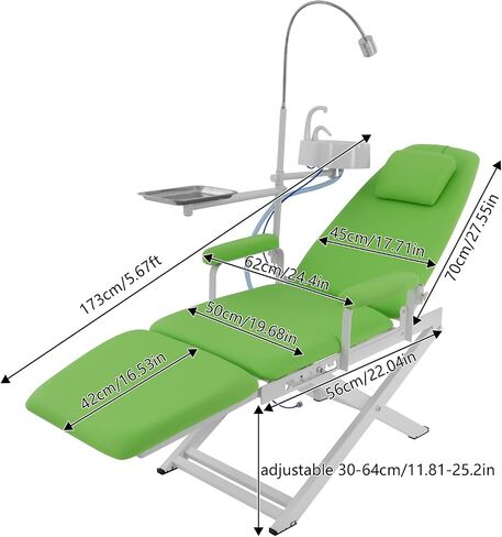 Portable Folding Dental Chair, Dental Chair Portable Dental with 360° Rotated Arm with Adjustable Excellent Load Capacity Practical Tray for Hospitals Beauty Parlours Shopping Malls Clinics (green) in Saudi Arabia