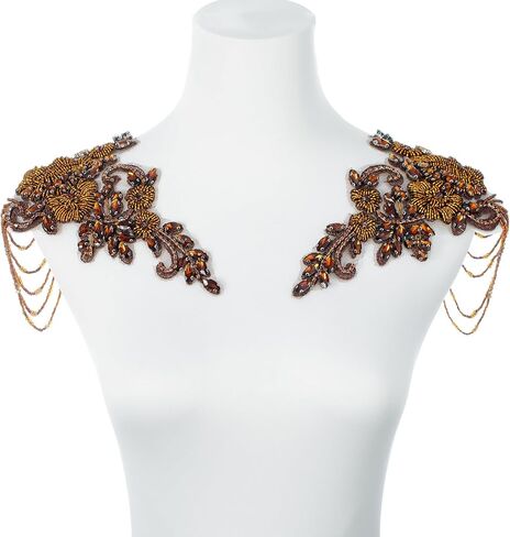 Blue Pair Beaded Rhinestones Applique Embellishment for Clothes,Epaulettes Shoulder Patches Sew-on Diamond Sequin Applique for Wedding Dress DIY Accessories in Kuwait