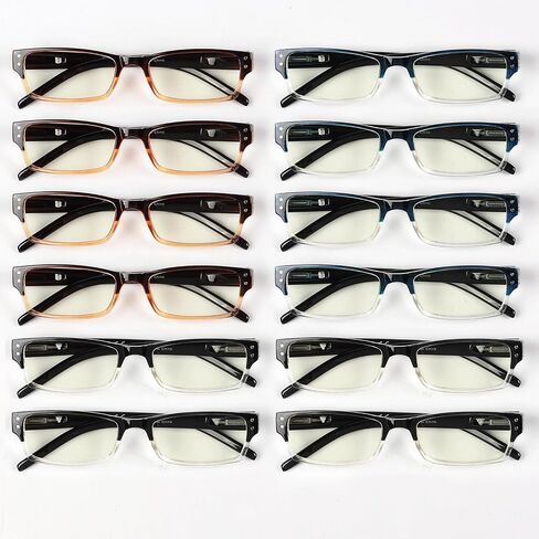Blue Light Reading Glasses With Spring Hinges, 12-Pack Rectangular Readers For Women, Two Tone Design in Saudi Arabia