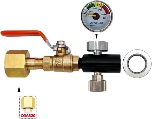 إعادة الملء محطة الصودا المياه CO2 محول توصيل سريع الثنائي Terra Art Cylinder Charge W/Ball Valve Gauge (CGA320 2000psi) in Kuwait