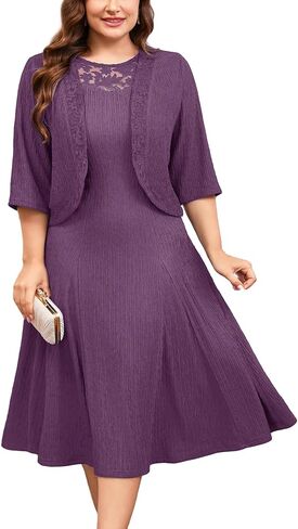 ZOMVA Plus Size Mother of The Bride Groom Dresses for Curvy Women 2 Piece Wedding Guest Dress with Jacket Tea Length in Saudi Arabia