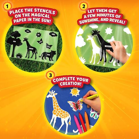 Skillmatics Sun Paper Art Kit - Mess-Free DIY STEM Craft Kit for Kids, Design with Stencils, Create with Sunlight, Color with Markers, Gifts for Girls & Boys Ages 4, 5, 6, 7, 8, 9, 10, 11, 12 in Kuwait