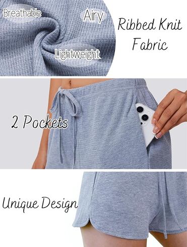 Ekouaer Womens Waffle Knit Pajama Shorts Soft Drawstring Lounge bottoms Casual Workout Shorts with Pockets in Kuwait