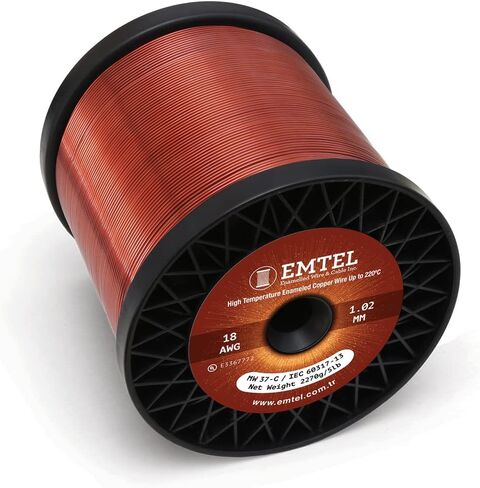 18 AWG - 5 رطل (1000 قدم) سلك نحاسي نقي 99.9 ٪ ، سلك مغناطيسي مينا للمحرك ، المحول ، الملف المغناطيسي ، وبستنة الثقافة الكهربائية ، سلك مغناطيس متعرج - 220 درجة مئوية (428 درجة فهرنهايت) فئة حرارية in Kuwait