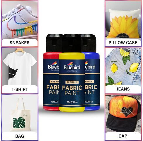 Bluebird 12-Pack Fabric Paint, Primary Colors, 3.4 Fl Oz each, Permanent Fabric Paints for Clothes in Kuwait