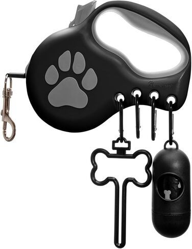 Retractable Dog Leash for Large & Extra Large Dogs (Up to 110lbs) - Customizable, Patented, Reflective Design, Ergonomic Handle, Includes Hooks & Poop Bag Holder & Dispenser - Black in Saudi Arabia