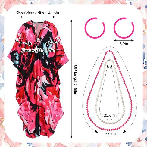 5 Pcs Halloween Women Costume Set with Print Caftan Dress Curly Wig Bead Necklace Earring for Women's Cosplay Party in Saudi Arabia