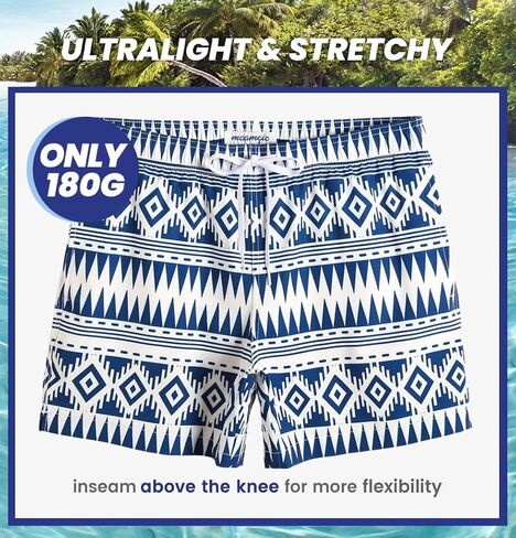 maamgic Mens Boys 80s 90s Vintage 4 Way Stretch Swim Trunks with Mesh Lining Quick Dry Swim Suits Board Shorts in Saudi Arabia