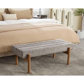 VESCASA Upholstered End of Bed Bench with Solid Wood Legs, Modern 47" W Entryway Bench with Comfortable Soft Cushion Seat for Living Room, Bedroom, Hallway, Chenille White in Kuwait