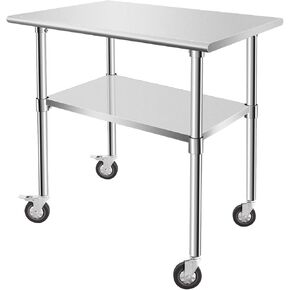 طاولة عمل من الفولاذ المقاوم للصدأ مع عجلات ، 24 × 12 × 34 بوصة طاولة إعداد المطبخ الثقيلة للمطعم والمنزل والفندق ، طاولة مطبخ صغيرة مع أرفف من الفولاذ المقاوم للصدأ in Kuwait