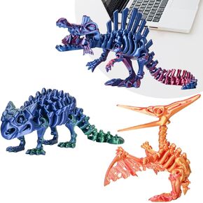 3PCS 3D Printed Dinosaur Skeletons, 3D Printed Dragon Animals Toys, T-Rex Triceratops Stegosaurus Fidget Toys Adults Desk, Poseable with Articulated Joints, Home Decor, Stress Relief Toy in Kuwait