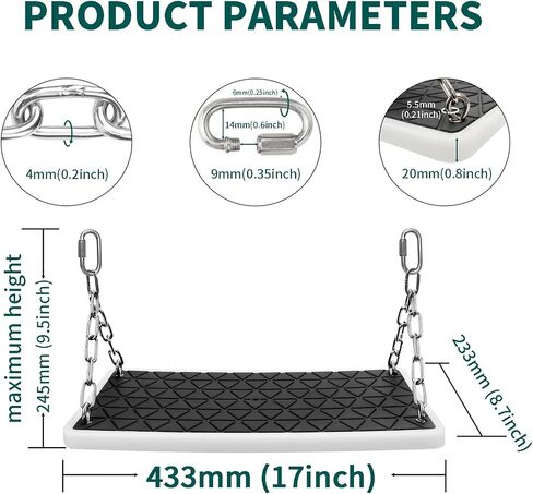 Heavy Duty Swing Seat Non-Slip with Tree Rope Adjustable Swing Set Accessories Replacement for Kids Outdoor Backyard Playground Jungle Gym，Black in Kuwait