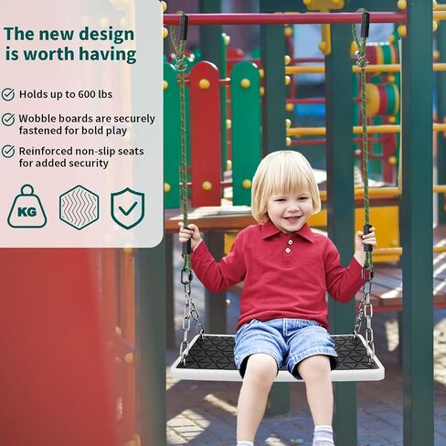 Heavy Duty Swing Seat Non-Slip with Tree Rope Adjustable Swing Set Accessories Replacement for Kids Outdoor Backyard Playground Jungle Gym，Black in Kuwait