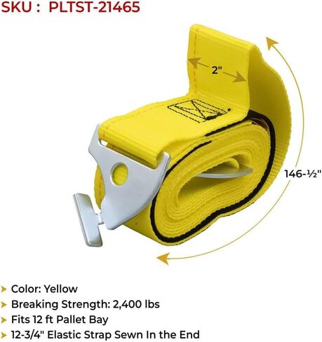 Mytee Products 2" x 98.5" Pallet Rack Safety Straps - 2400 lbs Breaking Strength - Yellow Polyester - Fits 8 ft Pallet Bay in Kuwait