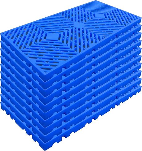 10 Pcs Lightweight Plastic Pallets, 23.6"x11.8"x1.18" Waterproof Moisture-Proof Floor Pallet, Storage Pad for Garage, Basement, Industrial, Blue and Black in Kuwait