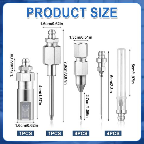 Draupnir 9 Pcs Grease Gun Needle Nozzle Kit, Stainless Steel Grease Gun Injector Needle Nozzle with Rubber Nipple Adapter Fitting Tool for Grease Injection Narrow Space & Deep Hole Metal in Saudi Arabia