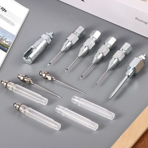Draupnir 9 Pcs Grease Gun Needle Nozzle Kit, Stainless Steel Grease Gun Injector Needle Nozzle with Rubber Nipple Adapter Fitting Tool for Grease Injection Narrow Space & Deep Hole Metal in Saudi Arabia