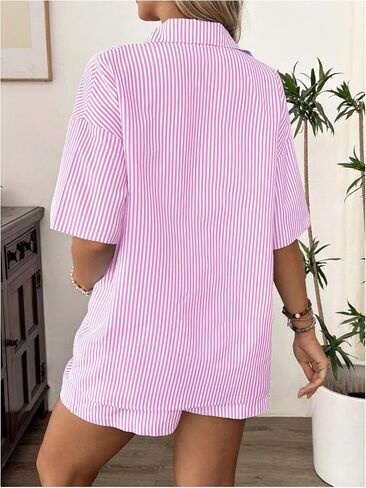 MakeMeChic Women's Maternity Outfits Striped Button Down Shirt and Shorts Pregnancy Set in Saudi Arabia