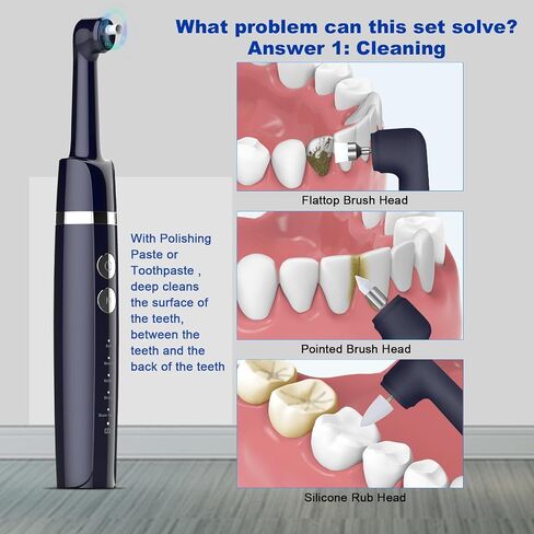 Tooth Polisher,Teeth Polishing Kit for Daily Cleaning,Polishing Then Whitening of Tooth (Professional Toothpaste Include),USB Rechargeable Dental Polisher with LED Light,6 Heads,5 Speed Modes in Kuwait
