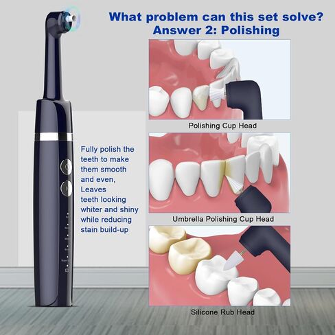 Tooth Polisher,Teeth Polishing Kit for Daily Cleaning,Polishing Then Whitening of Tooth (Professional Toothpaste Include),USB Rechargeable Dental Polisher with LED Light,6 Heads,5 Speed Modes in Kuwait